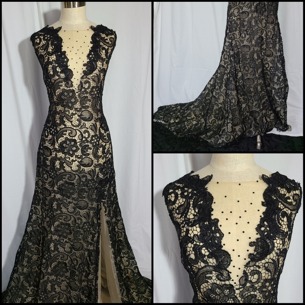 Prom Dress, Special Occasion, Black Lace, Train